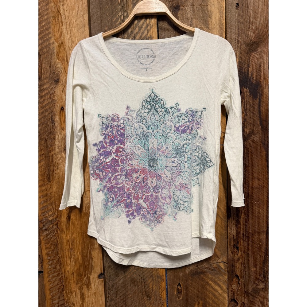 Lucky Brand Womens S Mandala Graphic Top Boho Bohemian Festival Artsy Tunic